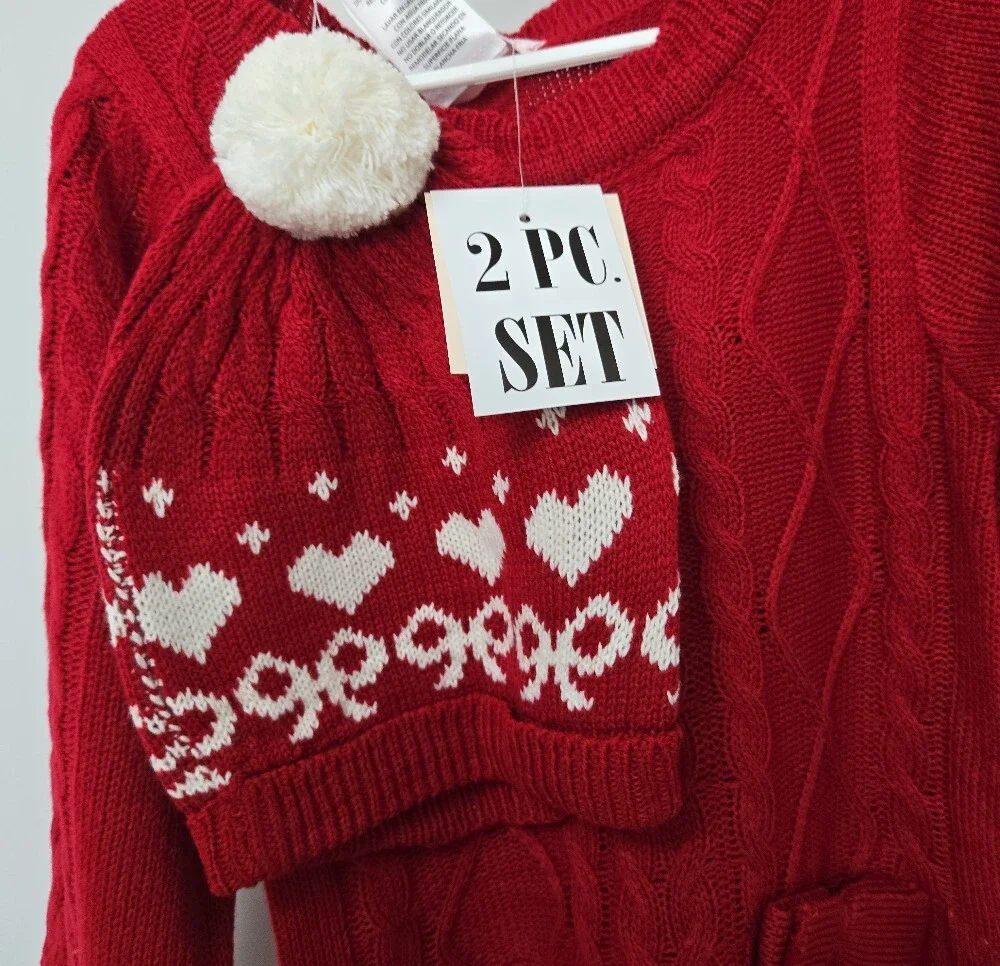 Love Squared Girls Girls’ Christmas Sweater Dress & Hat 2 Pc Set Size 5